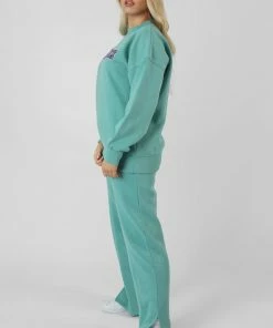 Kaiia CLOTHING SEAM FRONT STRIAGHT LEG EMBROIDERED JOGGERS AQUA