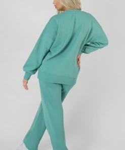 Kaiia OVERSIZED EMBROIDERED SLOGAN SWEATSHIRT AQUA CLOTHING