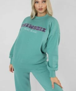 Kaiia OVERSIZED EMBROIDERED SLOGAN SWEATSHIRT AQUA CLOTHING