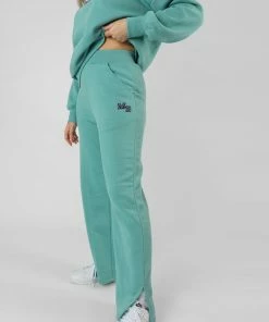 Kaiia CLOTHING SEAM FRONT STRIAGHT LEG EMBROIDERED JOGGERS AQUA