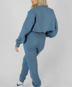 Kaiia BE YOUR OWN MUSE WAVE PRINT CROPPED SWEATSHIRT BLUE CLOTHING