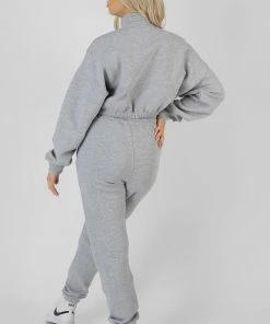 Kaiia CLOTHING HALF ZIP RIBBED CROPPED SWEATSHIRT GREY MARL