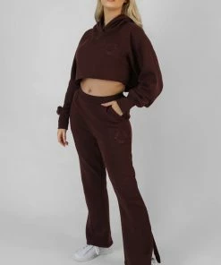 Kaiia EMBROIDERED CROPPED HOODIE DARK BROWN CLOTHING