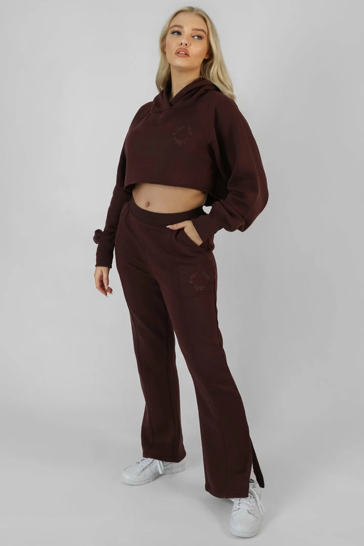CLOTHING KAIIA TONAL EMBROIDERED JOGGERS DARK BROWN 4 CLOTHING KAIIA TONAL EMBROIDERED JOGGERS DARK BROWN
