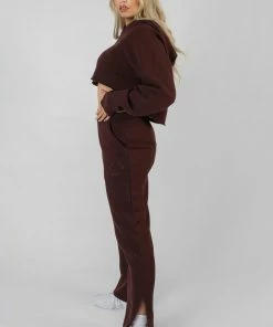 Kaiia EMBROIDERED CROPPED HOODIE DARK BROWN CLOTHING