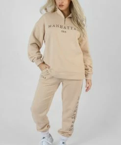 Kaiia MANHATTAN HALF ZIP SWEATSHIRT STONE