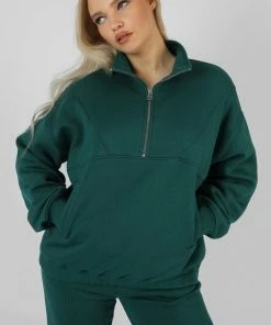 Kaiia OVERSIZED HALF ZIP SWEATSHIRT FOREST GREEN CLOTHING
