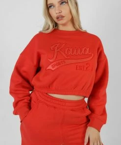 Kaiia CLOTHING VARSITY TONAL SWEATSHIRT FLAME RED 11 Kaiia CLOTHING VARSITY TONAL SWEATSHIRT FLAME RED