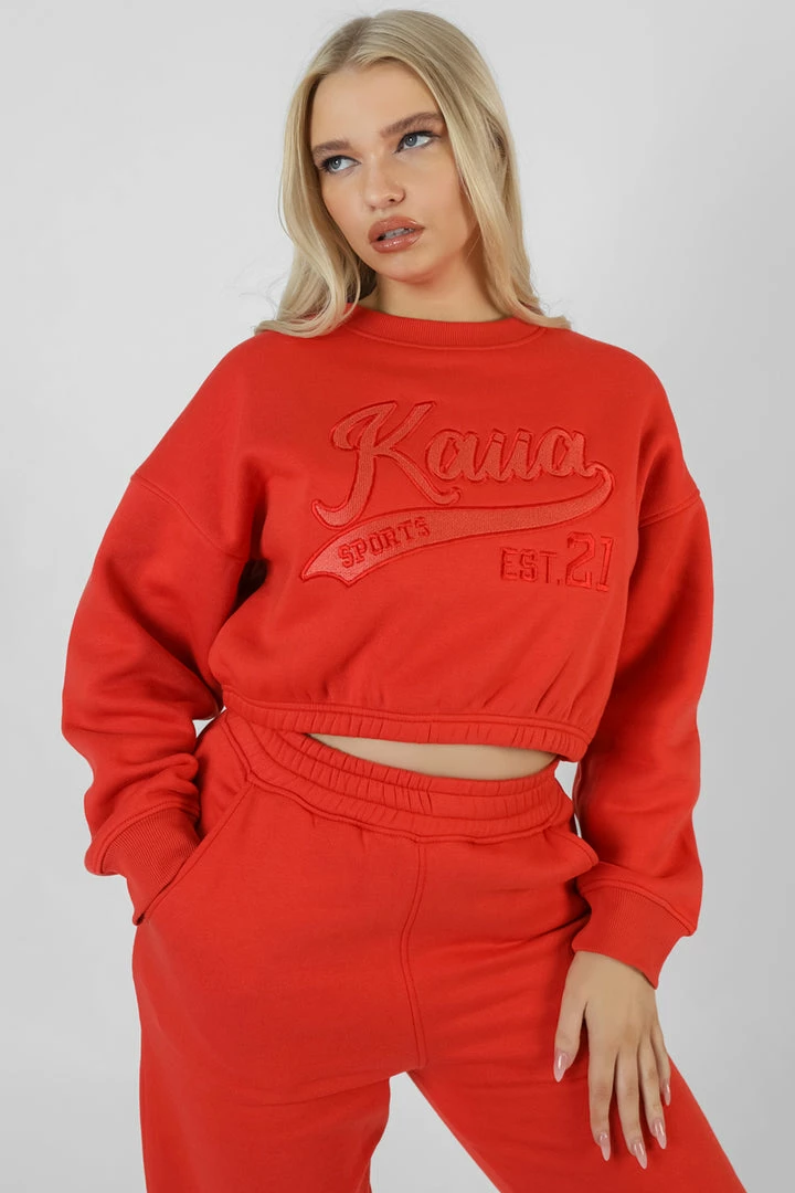 Kaiia CLOTHING VARSITY TONAL SWEATSHIRT FLAME RED 7 Kaiia CLOTHING VARSITY TONAL SWEATSHIRT FLAME RED