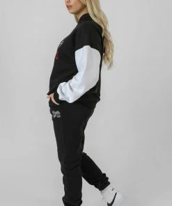 Kaiia VARSITY CONTRAST SLEEVE HOODIE BLACK