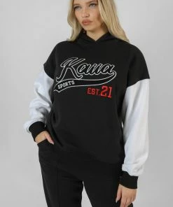 Kaiia VARSITY CONTRAST SLEEVE HOODIE BLACK