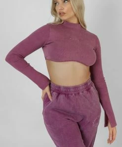 Kaiia ATHLEISURE HIGH NECK UNDERBUST TOP PURPLE CLOTHING