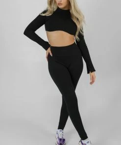 Kaiia ATHLEISURE HIGH NECK UNDERBUST TOP BLACK