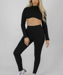 Kaiia ATHLEISURE HIGH NECK UNDERBUST TOP BLACK