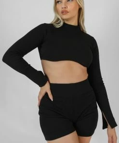 Kaiia ATHLEISURE HIGH NECK UNDERBUST TOP BLACK