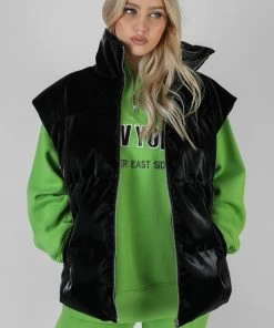 Kaiia HIGH SHINE HOLOGRAPHIC GILLET BLACK CLOTHING