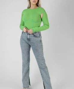 Kaiia CLOTHING CONTRAST STITCH BODYSUIT GREEN