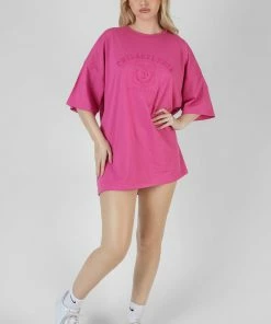 Kaiia PHILADELPHIA EMBROIDERED T SHIRT DRESS MAGENTA
