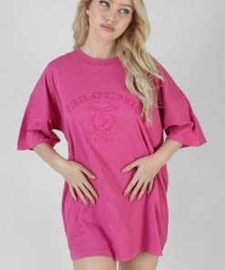 Kaiia PHILADELPHIA EMBROIDERED T SHIRT DRESS MAGENTA