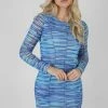 Kaiia SPACE DYE PRINT MESH DRESS BLUE CLOTHING