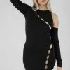 Kaiia ASYMMETRIC BUTTON DETAIL MINI DRESS BLACK