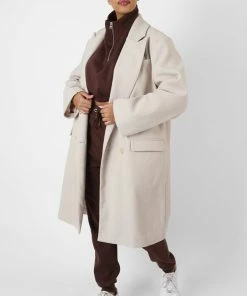 Kaiia CLOTHING LONGLINE OVERSIZED WOOL COAT STONE