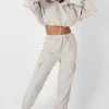 Kaiia CORD CROPPED HOODIE ECRU