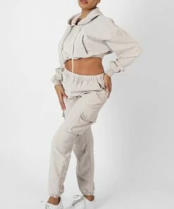 Kaiia CORD CROPPED HOODIE ECRU