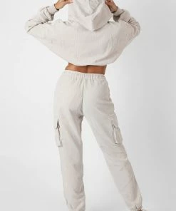 Kaiia CORD CROPPED HOODIE ECRU