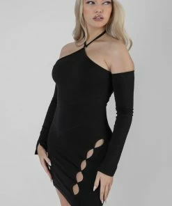 Kaiia HALTER NECK BUTTON DETAIL MINI DRESS