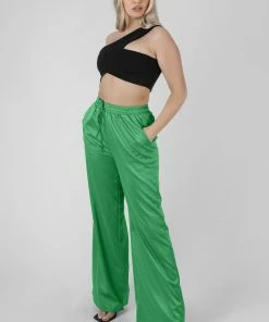 Kaiia SATIN WIDE LEG TROUSERS GREEN CLOTHING
