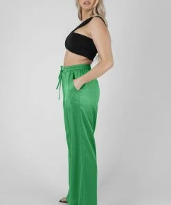 Kaiia SATIN WIDE LEG TROUSERS GREEN CLOTHING
