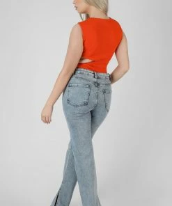 Kaiia ASYMMETRIC CUT AWAY BODYSUIT ORANGE CLOTHING