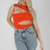Kaiia ASYMMETRIC CUT AWAY BODYSUIT ORANGE CLOTHING
