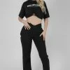 Kaiia CLOTHING STRAPPY WAIST STRAIGHT LEG JOGGERS BLACK