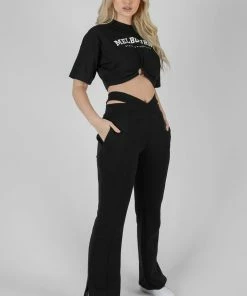 Kaiia CLOTHING STRAPPY WAIST STRAIGHT LEG JOGGERS BLACK