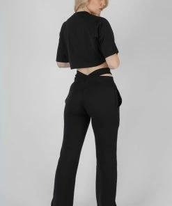 Kaiia CLOTHING STRAPPY WAIST STRAIGHT LEG JOGGERS BLACK