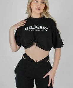 Kaiia CLOTHING MELBOURNE BULL RING HEM CROPPED T-SHIRT BLACK