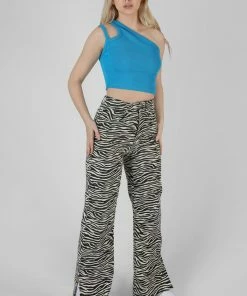 Kaiia CLOTHING ASYMMETRIC STRAP TOP BLUE