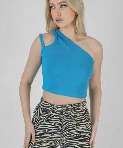 Kaiia CLOTHING ASYMMETRIC STRAP TOP BLUE 7 Kaiia CLOTHING ASYMMETRIC STRAP TOP BLUE