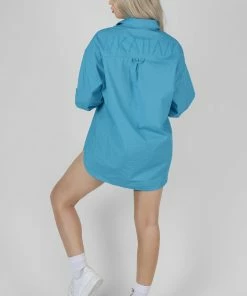 KAIIA PRINT OVERSIZED POPLIN SHIRT BLUE