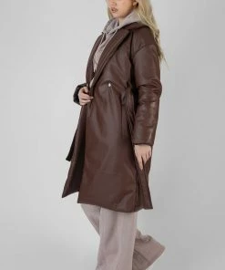 Kaiia CLOTHING PADDED PU TRENCH CHOCOLATE