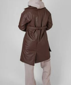 Kaiia CLOTHING PADDED PU TRENCH CHOCOLATE