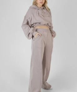 Kaiia TONAL EMBROIDERY WIDE LEG JOGGERS ASH CLOTHING