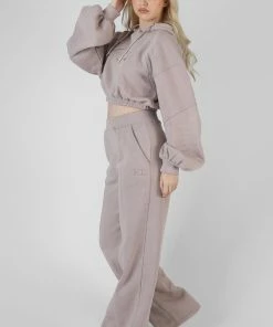 Kaiia TONAL EMBROIDERY WIDE LEG JOGGERS ASH CLOTHING