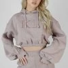 Kaiia CROPPED TONAL EMBROIDERY HOODIE ASH CLOTHING