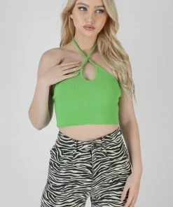 Kaiia KEYHOLE STRAPPY CROP TOP GREEN
