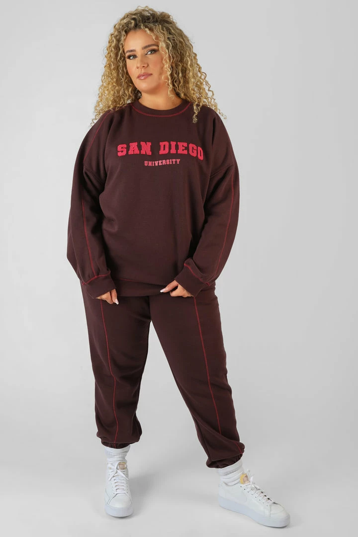 Kaiia CURVE SAN DIEGO CONTRAST STITCH SWEATSHIRT AUBERGINE CLOTHING 5 Kaiia CURVE SAN DIEGO CONTRAST STITCH SWEATSHIRT AUBERGINE CLOTHING