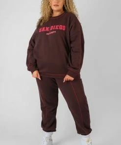 Kaiia CURVE SAN DIEGO CONTRAST STITCH SWEATSHIRT AUBERGINE CLOTHING