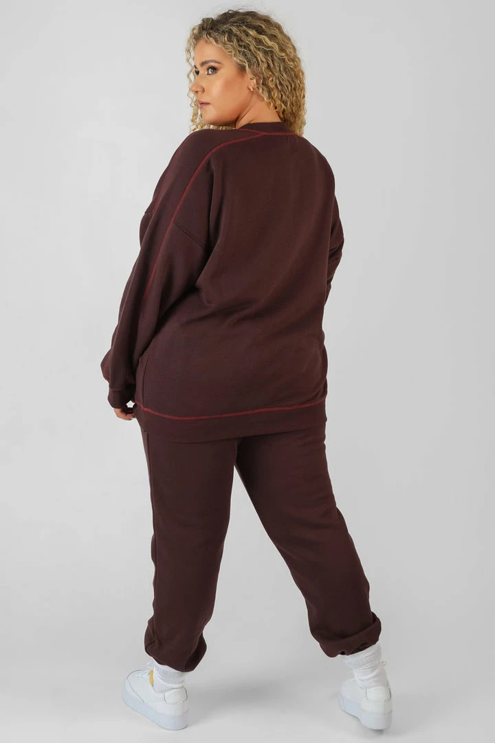 Kaiia CURVE SAN DIEGO CONTRAST STITCH SWEATSHIRT AUBERGINE CLOTHING 7 Kaiia CURVE SAN DIEGO CONTRAST STITCH SWEATSHIRT AUBERGINE CLOTHING